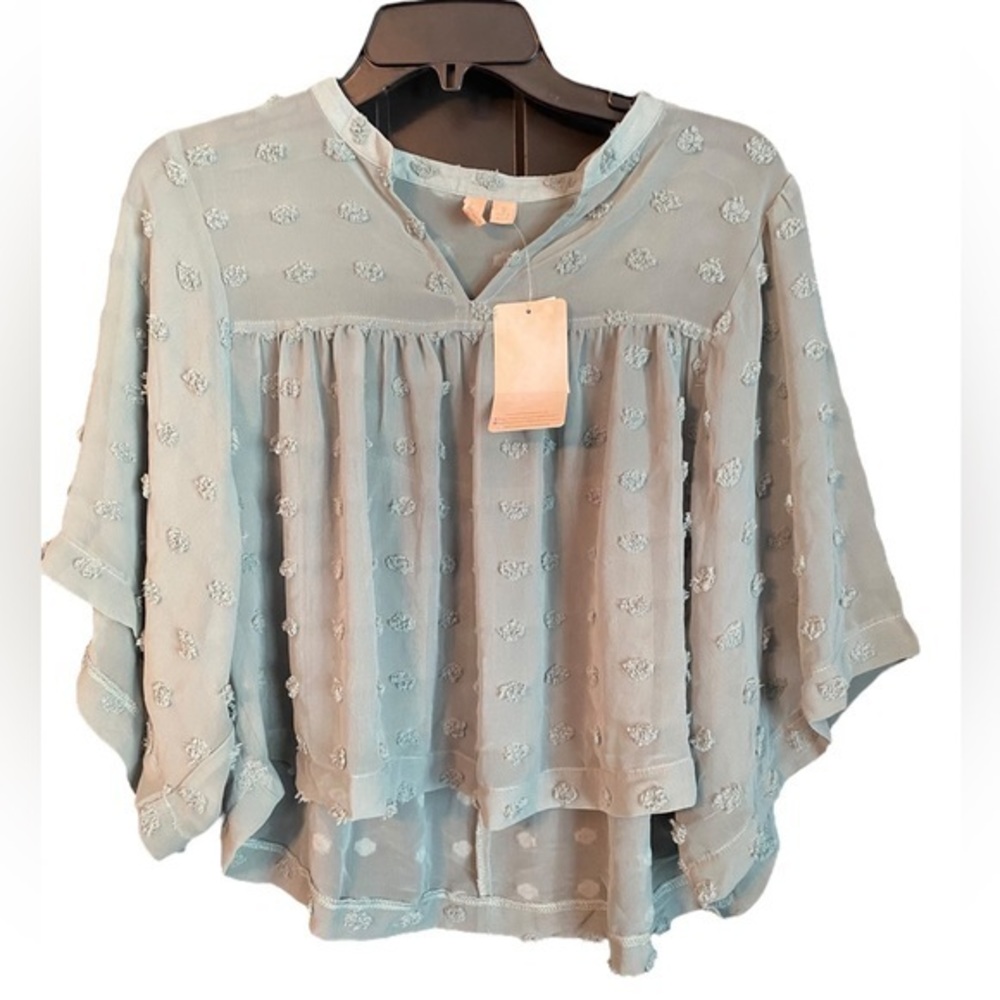Charmed Hearts Sheer green oversized flowy blouse size small NWT